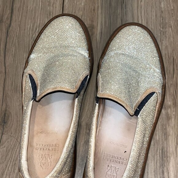 Brunello Cucinelli Metallic Gold Slip On Loafers Womens shoes 37.5 - Picture 6 of 10